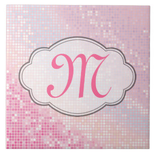 Bling Glitter Girly Pink Monogram Display Tile