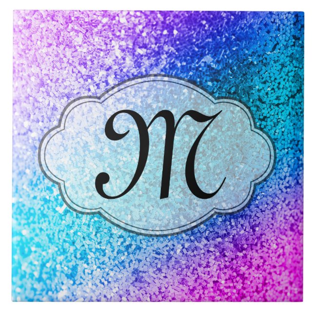 Bling Glitter Girly Pink Monogram Display Tile (Front)