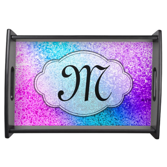 Bling Glitter Girly Pink Monogram Serving Tray (Front)