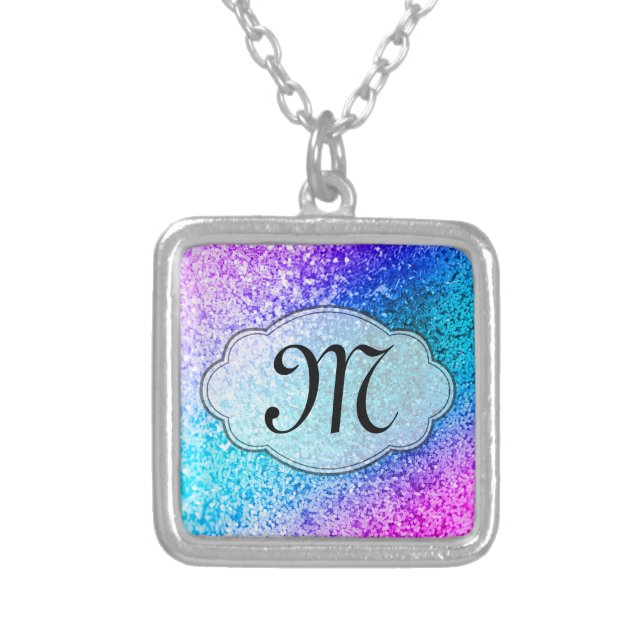 Bling Glitter Girly Pink Purple Monogram Necklace (Front)