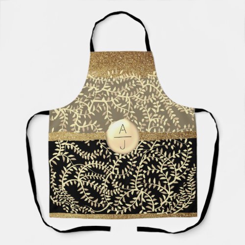 Bling Glitter Gold and Black Initials Apron