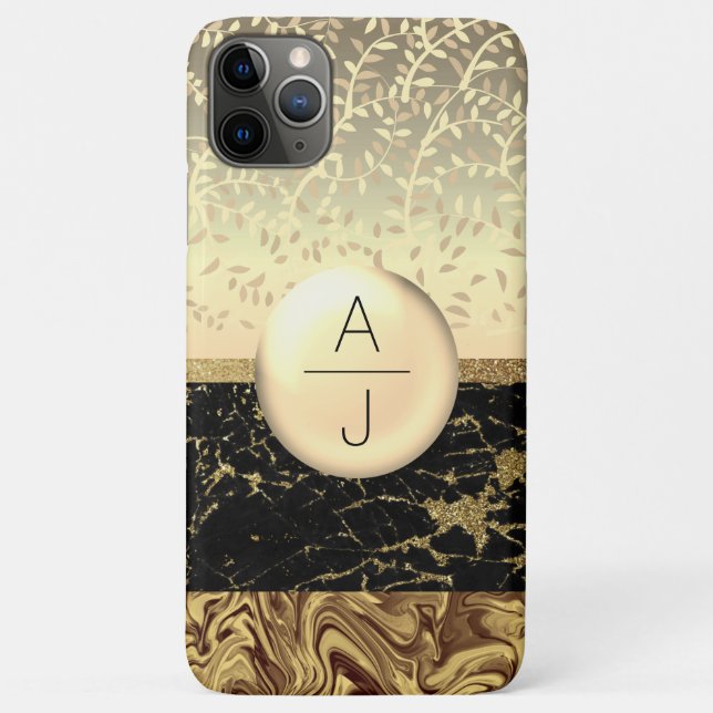 Bling Gold Glitter and Black Initials Case-Mate iPhone Case (Back)