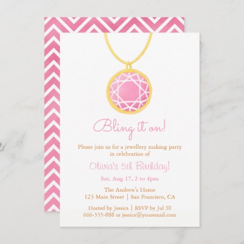 Bling It On Jewellery Making Girls Birthday Party Invitation