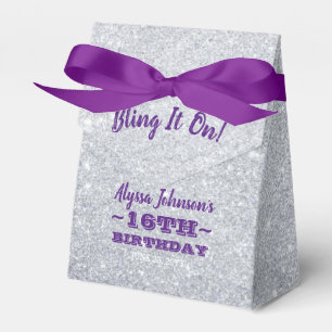 Bling it On Silver Sparkles Purple Sweet 16 Favor Boxes