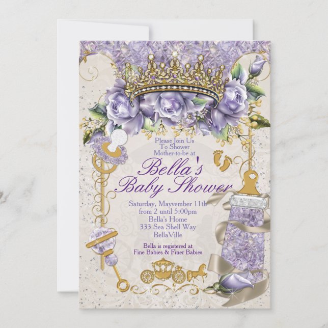 Bling Jewel Floral Baby Shower Invitations (Front)