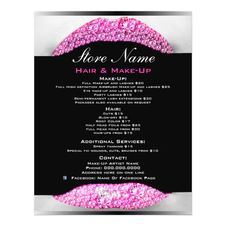 Bling Make-Up Artist Beauty Salon List Of Services Flyer | Zazzle