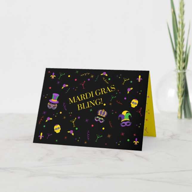 BLING MARDI GRAS LETTERPRESS THANK YOU CARD (Front)