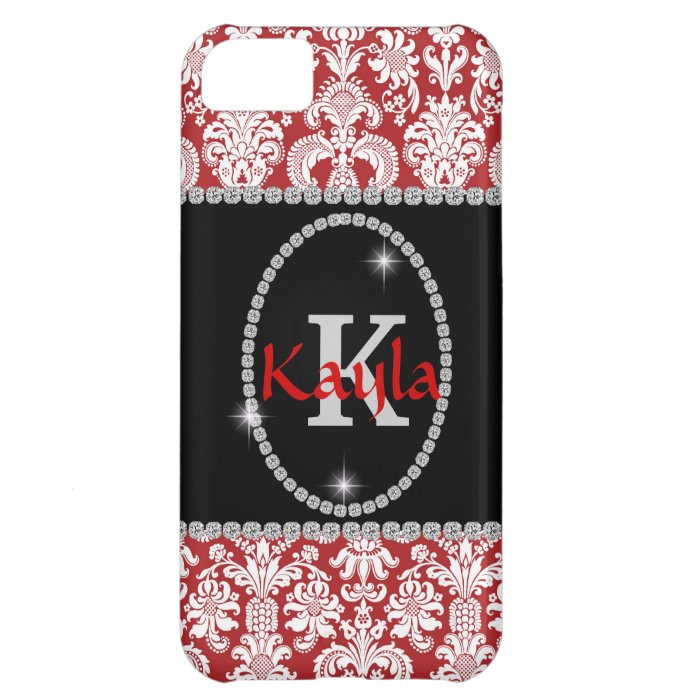 BLING MONOGRAM I PHONE 5 CASE RED DAMASK DESIGN iPhone 5C COVERS