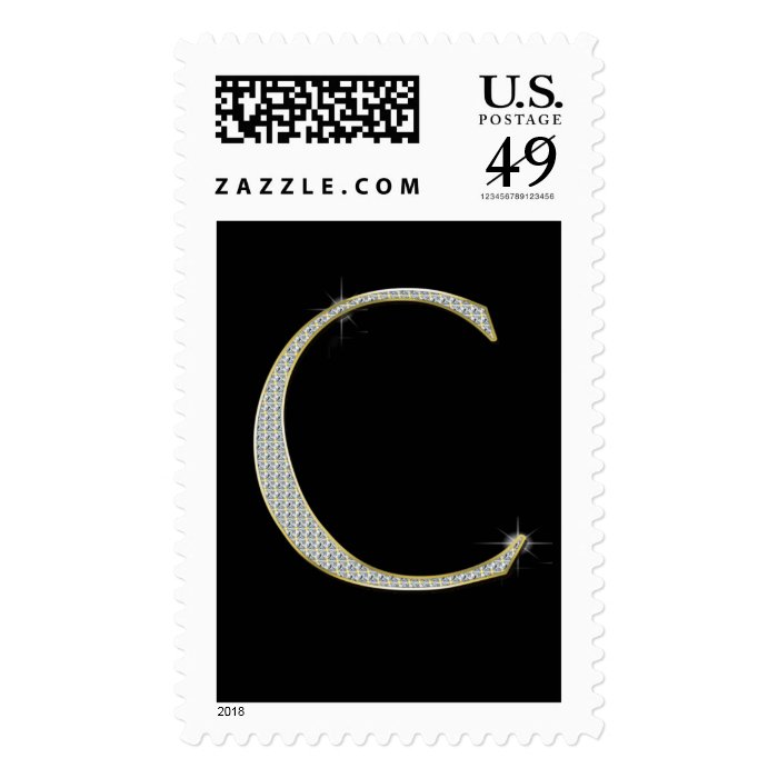 Bling Monogram Postage with Rhinestone Letter C