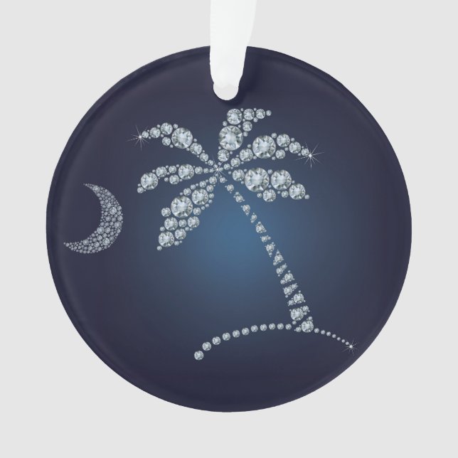 Bling Palm Tree and Crescent Moon Ornament (Front)