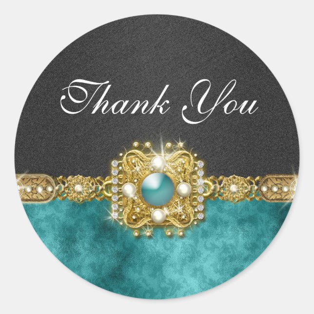 Bling pearl diamond girly thank you classic round sticker (Front)