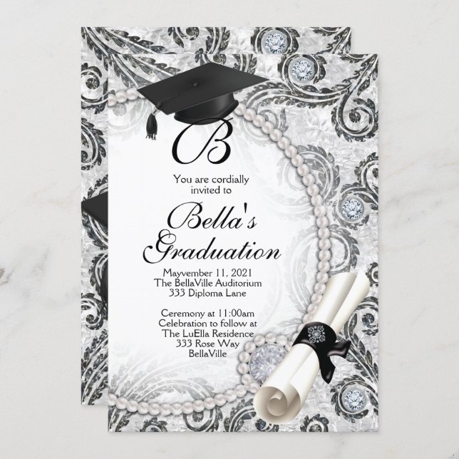Bling Pearl Graduation Invitations (Front/Back)