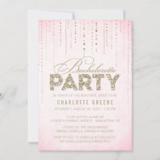 Bling Pink & Gold Glitter Bachelorette Party Invitation