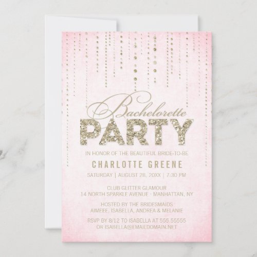 Glitter Look Bachelorette Party Invitation