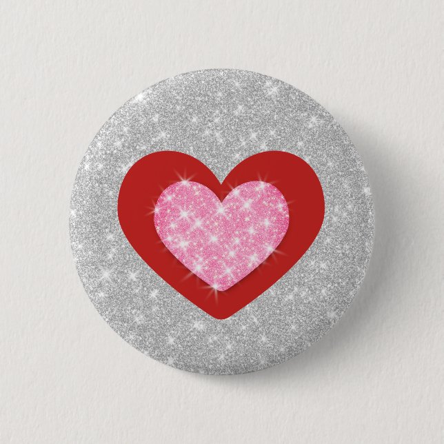 Bling Pink Love Heart Button (Front)