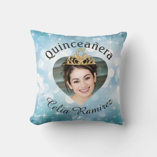 Bling Quinceanera Photo Heart Cutout Keepsake Throw Pillow