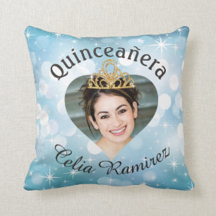 Bling Quinceanera Photo Heart Cutout Keepsake Throw Pillow