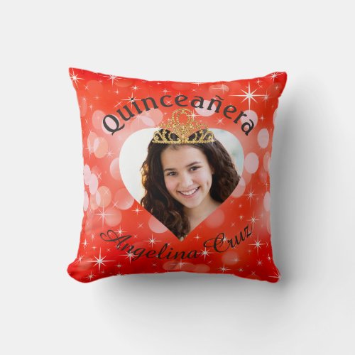 Bling Quinceanera Photo Heart Cutout Keepsake Throw Pillow