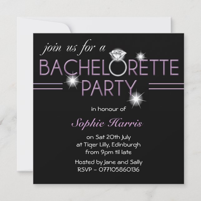 Bling Ring Purple Bachelorette Party Invitation (Front)