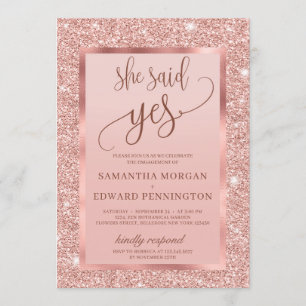 Bling rose gold engagement party she said yes invitation