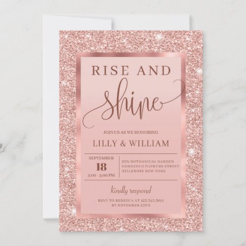 Bling rose gold wedding brunch rise and shine invitation