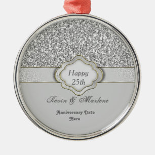 BLING Silver CUSTOM 25th ANNIVERSARY GIFT ORNAMENT