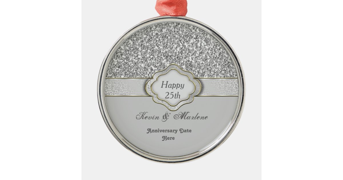 BLING Silver CUSTOM 25th ANNIVERSARY GIFT ORNAMENT