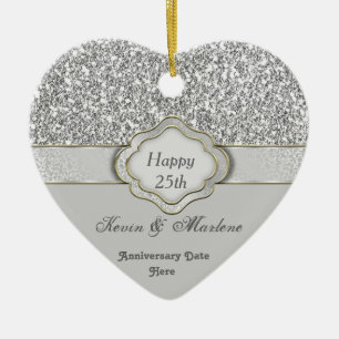 BLING Silver CUSTOM 25th ANNIVERSARY GIFT ORNAMENT