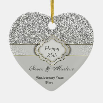 Bling Silver Custom 25th Anniversary Gift Ornament by PersonalCustom at Zazzle