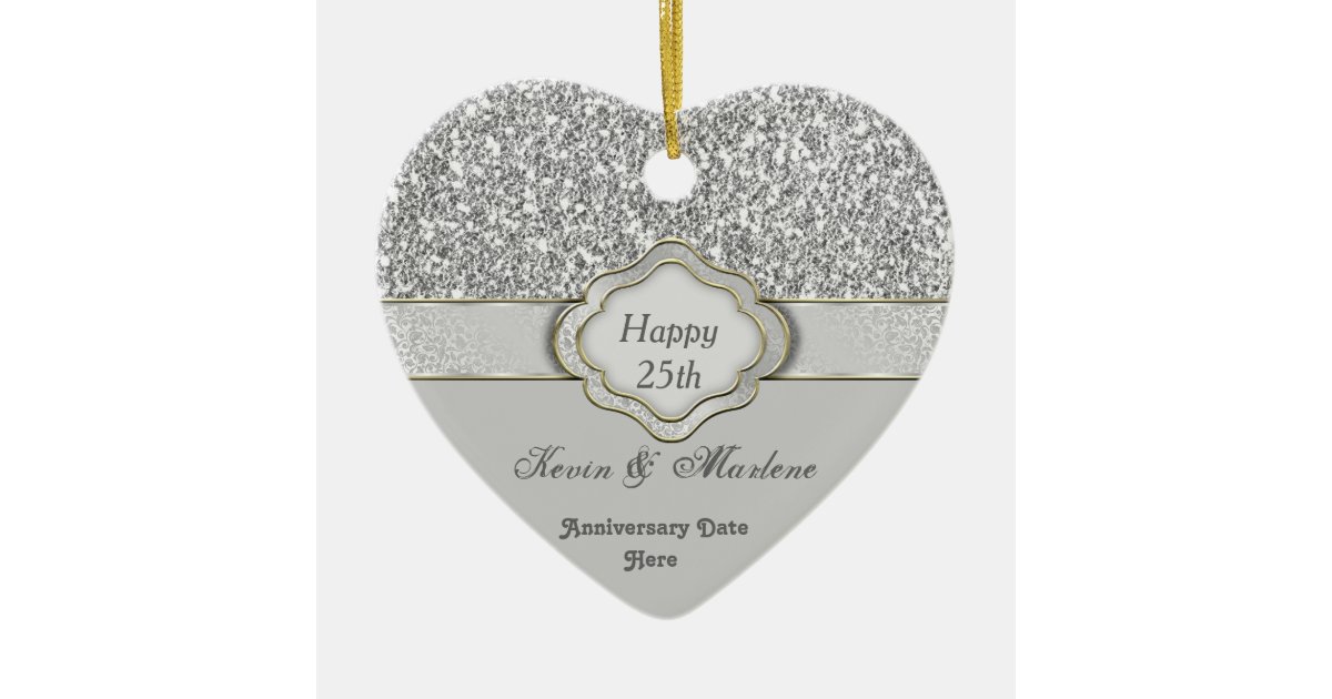 BLING Silver CUSTOM 25th ANNIVERSARY GIFT ORNAMENT