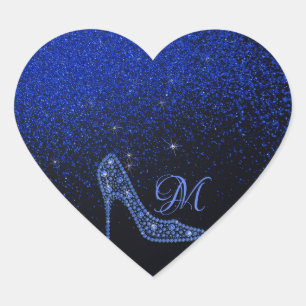 Bling Sparkle Diamond Glitter High Heels Blue Heart Sticker