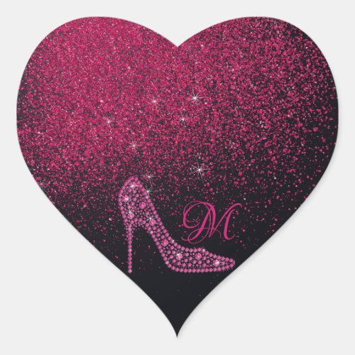 Bling Sparkle Diamond Glitter High Heels Pink Heart Sticker