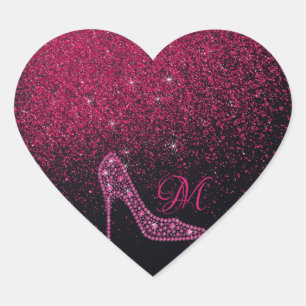Bling Sparkle Diamond Glitter High Heels Pink Heart Sticker