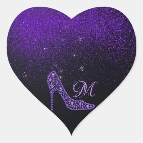 Bling Sparkle Diamond Glitter High Heels Purple Heart Sticker