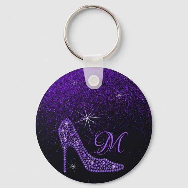 Bling Sparkle Diamond Glitter High Heels Purple Keychain (Front)