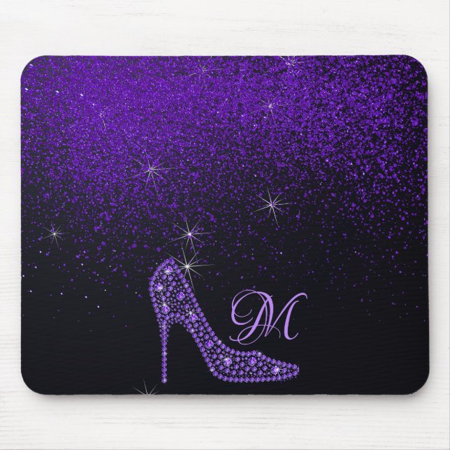 Bling Sparkle Diamond Glitter High Heels Purple Mouse Pad (Front)
