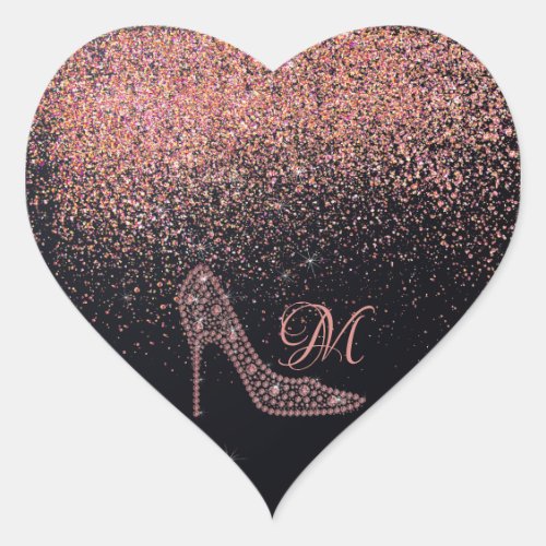 Bling Sparkle Diamond Glitter High Heels Rose Gold Heart Sticker