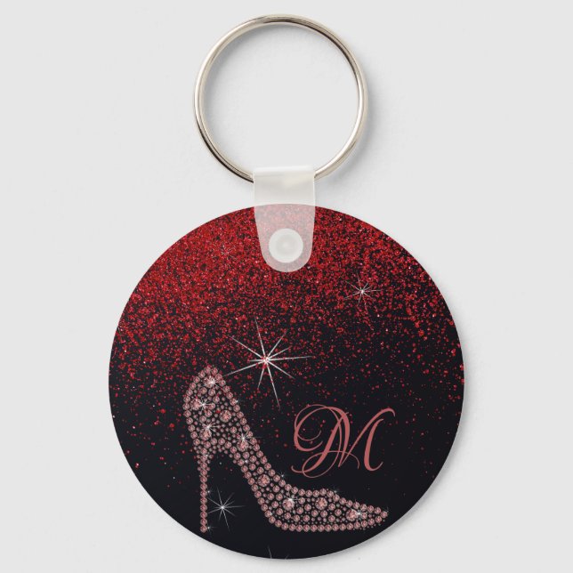 Bling Sparkle Diamond Glitter High Heels Rose Gold Keychain (Front)