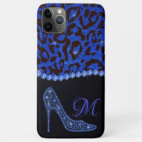 Bling Sparkle Diamond Glitter Leopard Blue iPhone 11 Pro Max Case