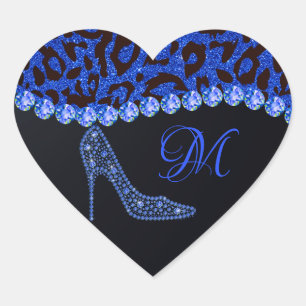 Bling Sparkle Diamond Glitter Leopard Blue Heart Sticker