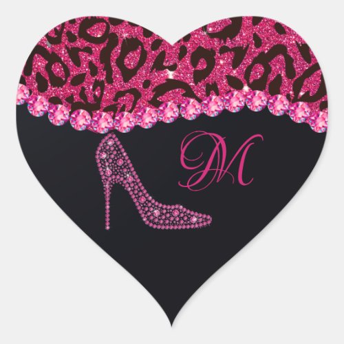 Bling Sparkle Diamond Glitter Leopard Pink Heart Sticker