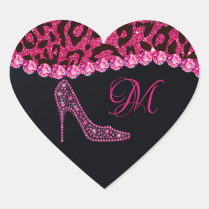 Bling Sparkle Diamond Glitter Leopard Pink Heart Sticker