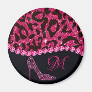 Bling Sparkle Diamond Glitter Leopard Pink Magnet