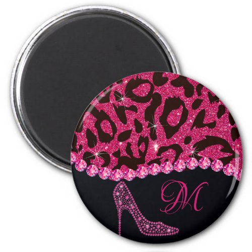 Bling Sparkle Diamond Glitter Leopard Pink Magnet