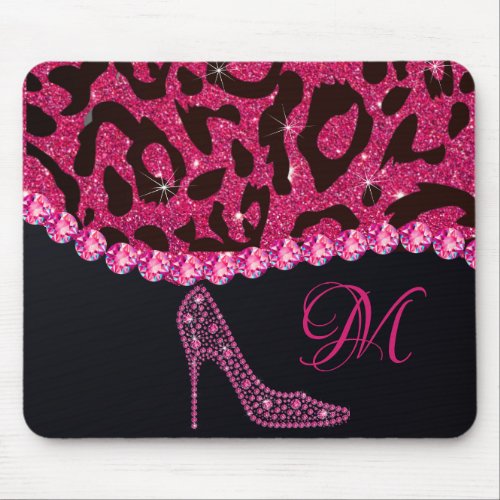 Bling Sparkle Diamond Glitter Leopard Pink Mouse Pad