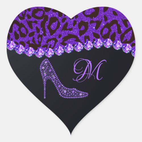 Bling Sparkle Diamond Glitter Leopard Purple Heart Sticker