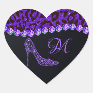 Bling Sparkle Diamond Glitter Leopard Purple Heart Sticker