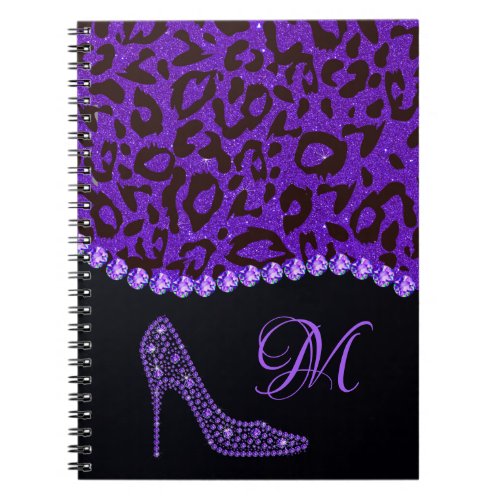 Bling Sparkle Diamond Glitter Leopard Purple Notebook
