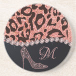 Bling Sparkle Diamond Glitter Leopard Rose Gold Coaster<br><div class="desc">Do you love any jungle cats? Do you love stiletto high heels? Do you love to sparkle, shine, and glimmer? If you answered yes then you will absolutely fall in love with this Bling sparkle diamond glitter leopard print checkbook cover. The top is leopard skin print laid over Rose Gold...</div>