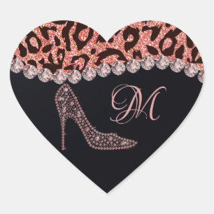 Bling Sparkle Diamond Glitter Leopard Rose Gold Heart Sticker